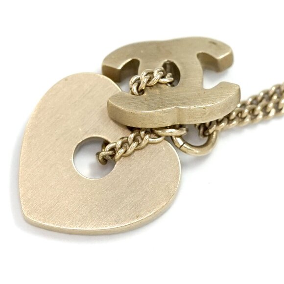 CHANEL CC Logo Rhinestone Heart Charm Necklace 17" Gold Tone 08P Auth w/Box h113 - Picture 6 of 7